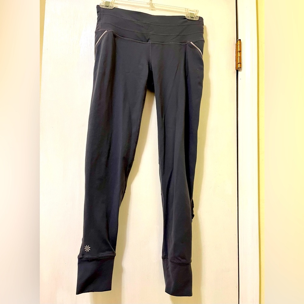 Athleta Gray Running Yoga Athletic Cropped Leggings waist 26-29” pocket Sz XS